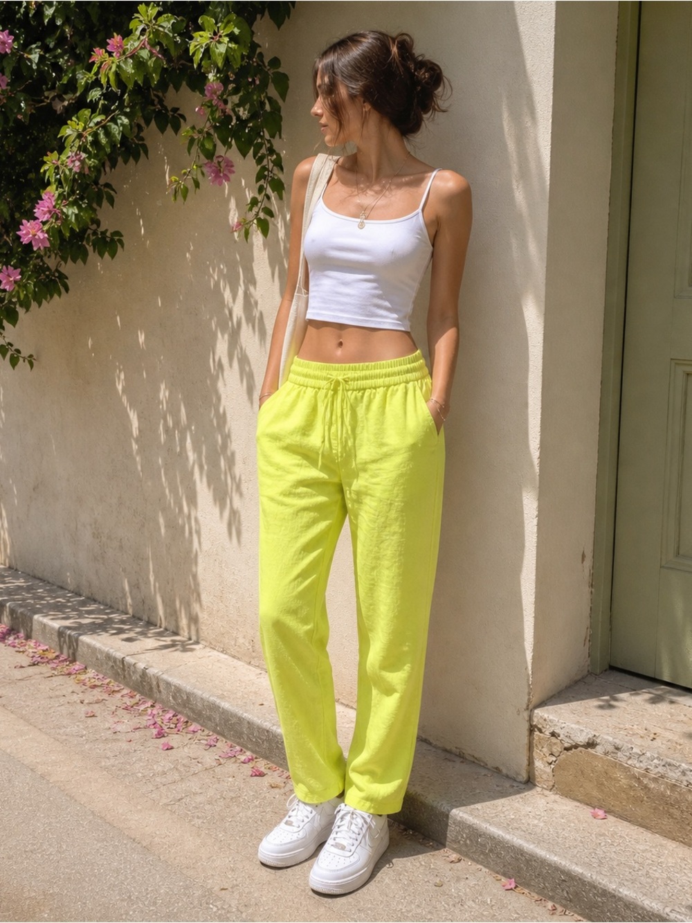 NWT J.Crew Neon Yellow Linen Blend Pants Size 4 Summer Drawstring